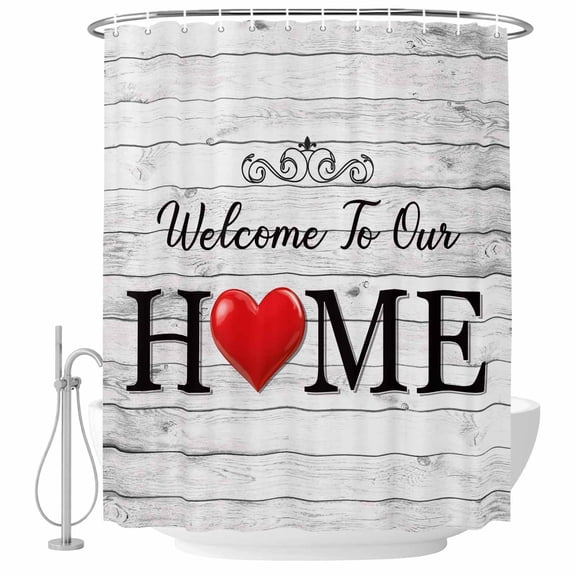 Shower Curtain Bathroom Set Welcome to Our Home Quote Waterproof Fabric Shower Curtains with Grommets&Hooks, Retro Farm Wood Grain Privacy Bath Curtain for Bathtub 72x72in