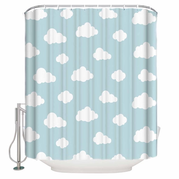 Shower Curtain Bathroom Set White Clouds Blue Sky Waterproof Fabric Shower Curtains with Grommets&Hooks Watercolor Cartoon Sky Privacy Bath Curtain for Bathtub 60x72in