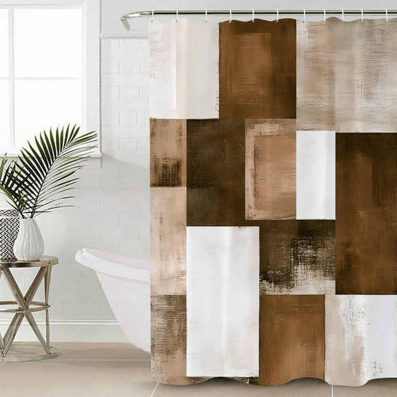 Shower Curtain for Bathroom Shabby Abstract Brown Color BlockWaterproof Bath Curtains Shower Curtains with Hooks,Modern Rustic GeometricBathroom Curtain Privacy Drapes for Bathtubs Toilet 36x72in