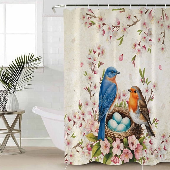 Shower Curtain for Bathroom Spring Bird NestsWaterproof Bath Curtains Shower Curtains with Hooks,Retro Country Flowers ArtBathroom Curtain Privacy Drapes for Bathtubs Toilet 36x72in