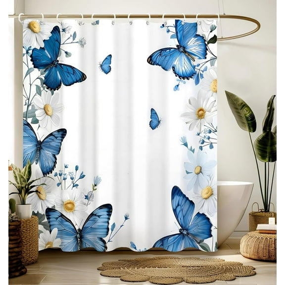 Shower Curtain for Bathroom Stall Boho Modern Cute Aesthetic Decorative Girly Waterproof Unique Butterfly Flower Girls Chic Print Design Teen Pretty Women Cortinas de Baño Bathtub 72 x72 Inch