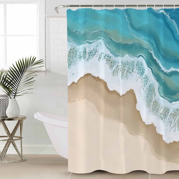 Shower Curtain for Bathroom Summer Beach Blue Waves Gradient Water RippleWaterproof Bath Curtains Shower Curtains with Hooks,Coastal SeasideBathroom Curtain Privacy Drapes for Bathtubs Toilet 36x72in