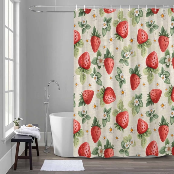 Shower Curtain for Bathroom Summer Fruits Strawberries Waterproof Bath Curtains Shower Curtains with Hooks,Watercolor Plant Art Bathtubs Curtain Privacy Drapes for Toilet 36x72in