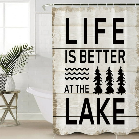 Shower Curtain for Bathroom Summer Quotes Lake and ForestWaterproof Bath Curtains Shower Curtains with Hooks,Farm Wooden FrainBathroom Curtain Privacy Drapes for Bathtubs Toilet 36x72in