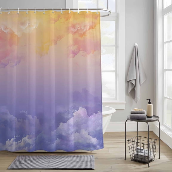 Shower Curtain for Bathroom Summer Sky Sunset Pink Gradient Clouds Waterproof Bath Curtains Shower Curtains with Hooks,Romantic Purple Cloud Bathtubs Curtain Privacy Drapes for Toilet 36x72in