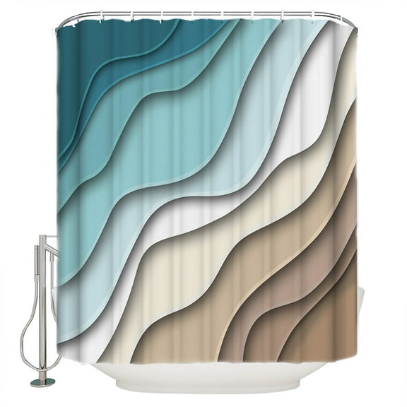 Shower Curtain for Bathroom Teal Stripes Gradient Water RippleWaterproof Bath Curtains Shower Curtains with Hooks,Brown Abstract Geometric Modern ArtBathroom Curtain for Bathtubs Toilet 72x72in