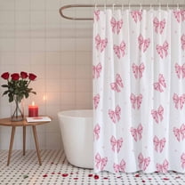 Shower Curtain for Bathroom Valentine's Day Pink Bow Waterproof Bath Curtains Shower Curtains with Hooks,Mother's Day Ribbon Bowknot Bathroom Curtain Privacy Drapes for Bathtubs Toilet 36x72in