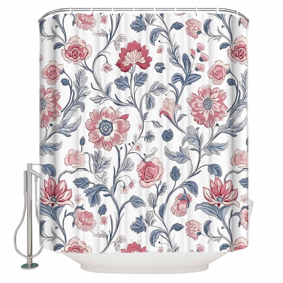 Shower Curtain for Bathroom Vintage Ombre Red FlowerWaterproof Bath Curtains Shower Curtains with Hooks,Traditional Blossom FloralBathroom Curtain Privacy Drapes for Bathtubs Toilet 72x72in