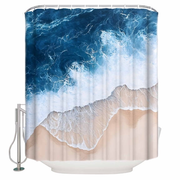 Shower Curtain for Bathroom Watercolor Beach Sea WaveWaterproof Bath Curtains Shower Curtains with Hooks,Modern Seaside Ombre SceneBathroom Curtain Privacy Drapes for Bathtubs Toilet 72x72in