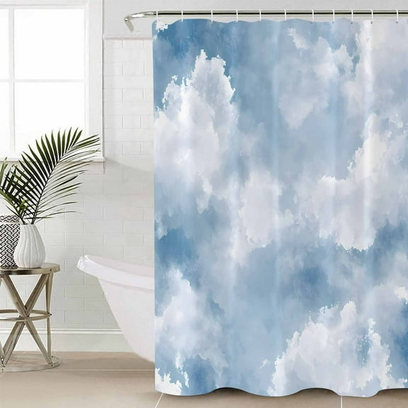 Shower Curtain for Bathroom Watercolor White CloudWaterproof Bath Curtains Shower Curtains with Hooks,Pastoral Sky SceneryBathroom Curtain Privacy Drapes for Bathtubs Toilet 36x72in