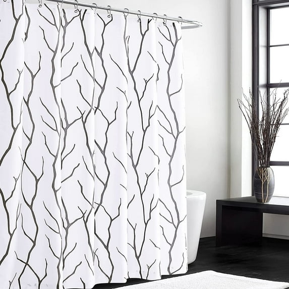 Shower Curtain for Bathroom - Waterproof Tree Branches Farmhouse Curtains for Outdoor Swimming Pool Bathtubs Toilet, Grey, 72 x 72 inches Long, Hooks Included