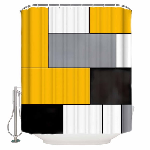 Shower Curtain for Bathroom Yellow Gray Color Block PatchworkWaterproof Bath Curtains Shower Curtains with Hooks,Geometric Minimalist ArtBathroom Curtain Privacy Drapes for Bathtubs Toilet 72x72in