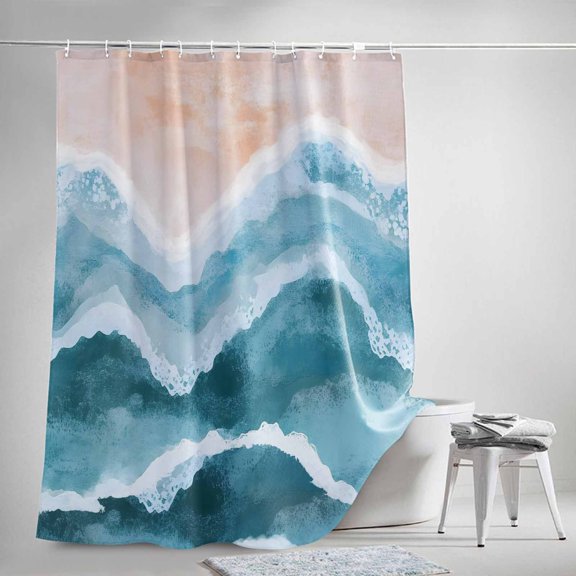 Shower Curtain, Beach Blue Water Ripple Waterproof Shower Curtain Set with Hooks for Bathroom Showers,Stalls and Bathtubs,36x72In Abstract Waves Gradient