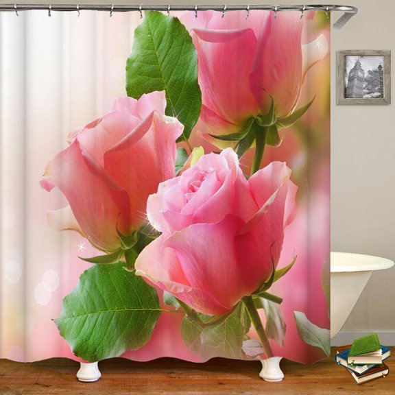 Shower Curtain Beautiful Red Rose Flowers style 3D Printed Shower Curtain Polyester Waterproof Home Decoration Curtain 180x180CM