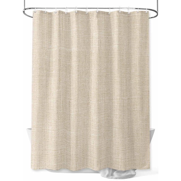Shower Curtain Beige Linen Texture Bathroom Curtains with Hooks, Waterproof Fabric Farmhouse Solid Color Bath Shower Curtains Set for Bathroom Bathtubs Decor 36x72 Inch