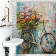 thumbnail image 1 of Shower Curtain Bicycle With Basket Of Flowers Polyester Waterproof Home Ration Curtain With Hook, 1 of 4