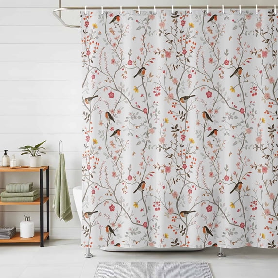 Shower Curtain Bird Tree Branch Shower Curtains for Bathroom Decor, Waterproof Polyester Shower Curtain Set with Hooks, Extra Long 72" x 84" Floral Leaves