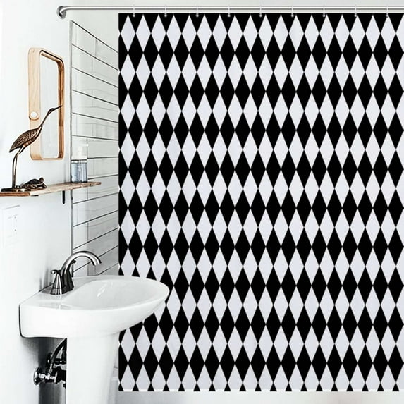 Shower Curtain Black And White Harlequin Polyester Waterproof Home Ration Curtain With Hook