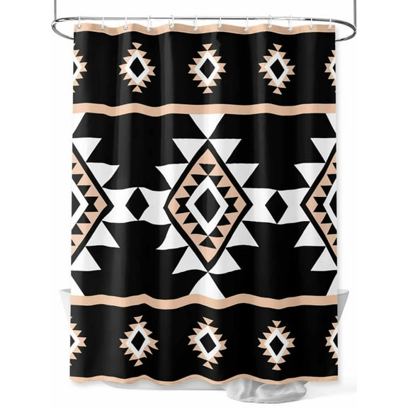 Shower Curtain Black Aztec Bathroom Curtains with Hooks, Waterproof Fabric Western Tribal Pattern Bath Shower Curtains Set for Bathroom Bathtubs Decor 72x72 Inch