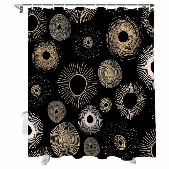 Shower Curtain Black Circle Shower Curtains for Bathroom Bathtub, Waterproof Fabric Shower Curtain Set with Hooks, Small Stall Size 36" x 72" Lines Modern Abstract Art