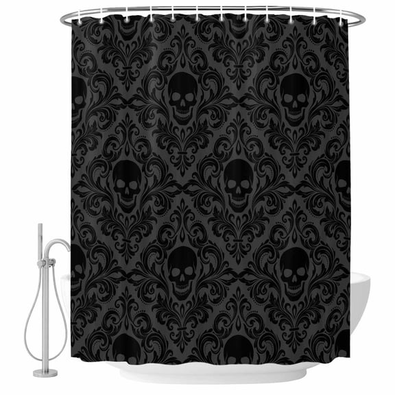 Shower Curtain Black Damascus Skeleton Waterproof Polyester Bath Curtain Modern Abstract Flowers Pattern Shower Curtain Set with Hooks for Bathtub Home Decor 36x72in