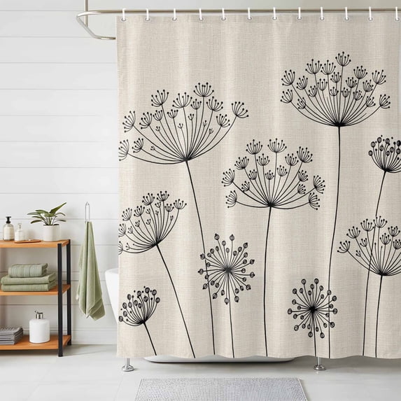 Shower Curtain Black Dandelion Shower Curtains for Bathroom Decor, Waterproof Polyester Shower Curtain Set with Hooks, Standard Size 72" x 72" Beige