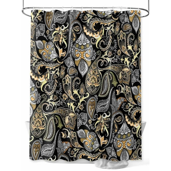 Shower Curtain Black Flower Bathroom Curtains with Hooks, Waterproof Fabric Retro Abstract Floral Bath Shower Curtains Set for Bathroom Bathtubs Decor 36x72 Inch