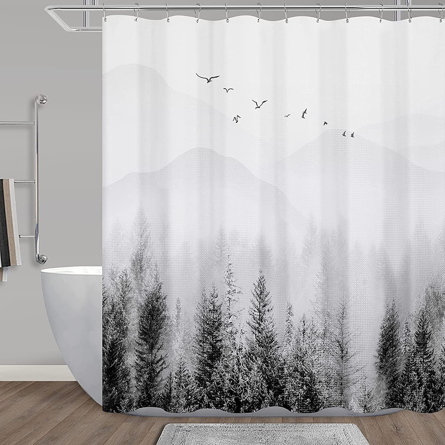 Shower Curtain Black Forest Shower Curtain Set Mountain Tree Shower  Curtains for Bathroom Waffle Ombre Plant Bath Curtains Bathroom Decor Water  ..., image size:1500x1500