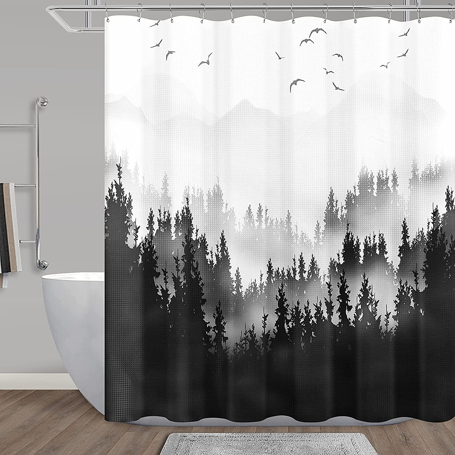 Shower Curtain Black Forest Shower Curtain Set Mountain Tree Shower  Curtains for Bathroom Waffle Ombre Plant Bath Curtains Bathroom Decor Water  ..., image size:1500x1500