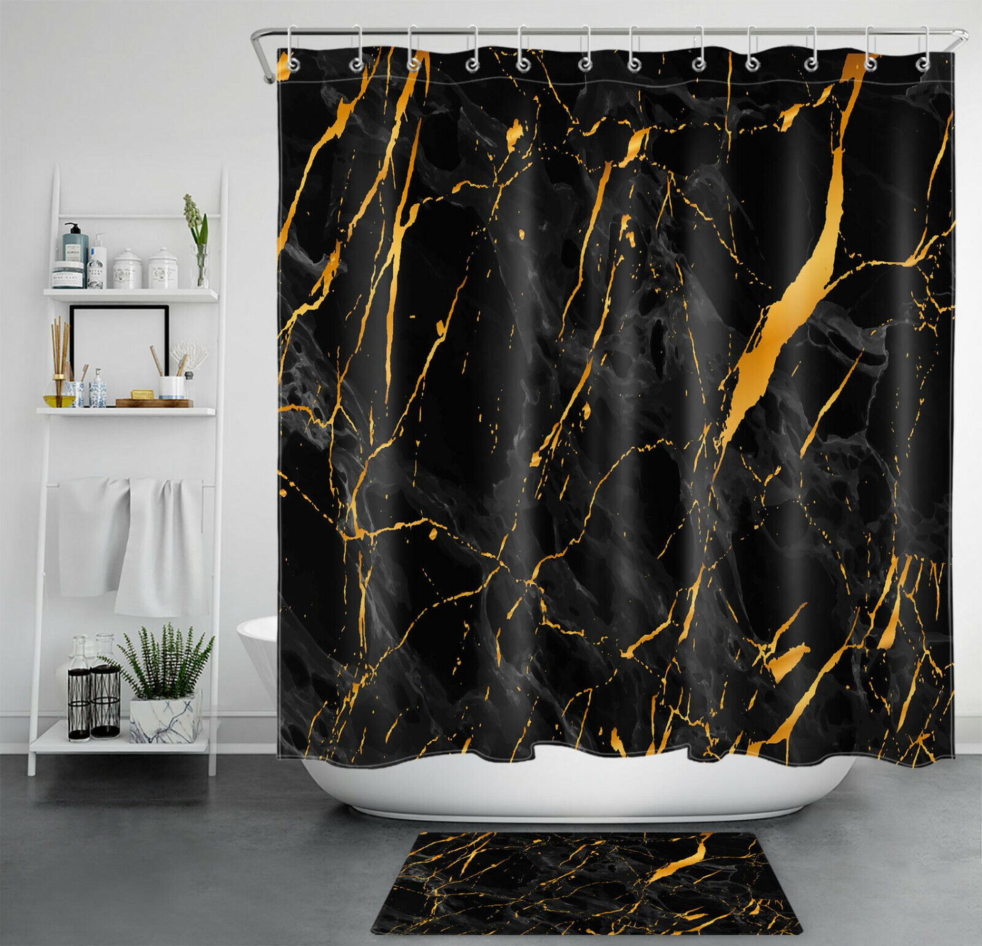 Shower Curtain Black Gold Texture Decorative Abstract Modern Bathroom ...