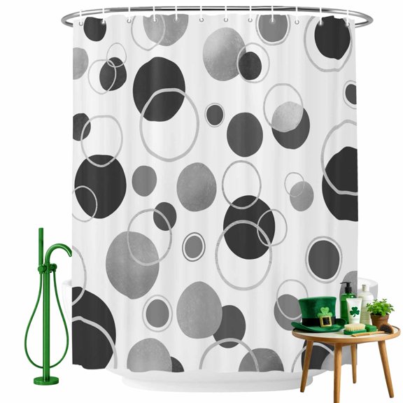 Shower Curtain, Black Gray Circles Waterproof Shower Curtain Set with Hooks for Bathroom Showers,Stalls and Bathtubs,36x72In Abstract Geometric Rounds Art