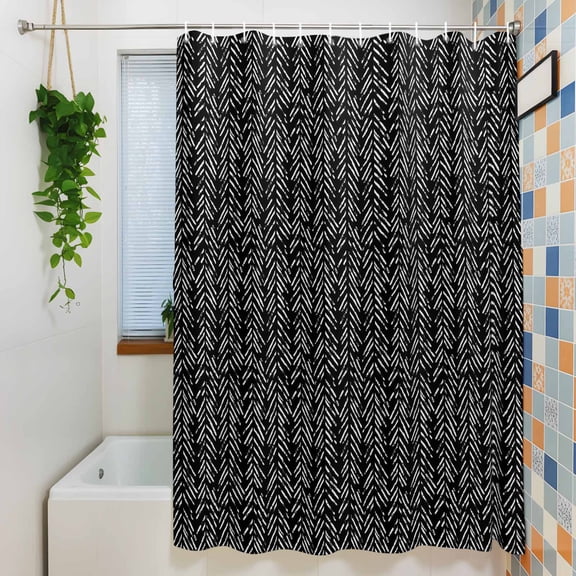 Shower Curtain, Black Herringbone Art Waterproof Polyester Fabric Bath Curtain with Hooks for Bathroom Bathtub Stalls, Abstract Geometric Striped 36x72IN