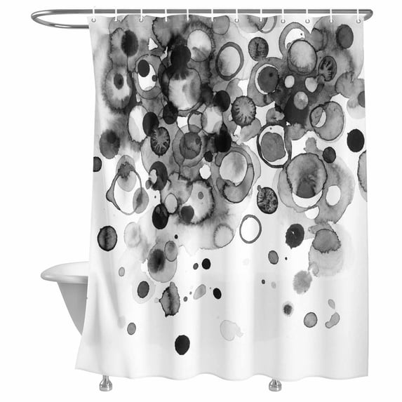 Shower Curtain Black Ink Points Bathroom Curtains with Hooks, Waterproof Fabric Abstract Art Bubble Bath Shower Curtains Set for Bathroom Bathtubs Decor 72x72 Inch