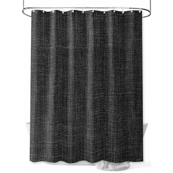 Shower Curtain Black Linen Texture Bathroom Curtains with Hooks, Waterproof Fabric Vintage Solid Color Bath Shower Curtains Set for Bathroom Bathtubs Decor 72x72 Inch