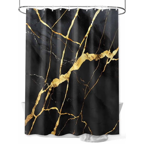 Shower Curtain Black Marble Shower Curtains for Bathroom, Waterproof Polyester Shower Curtain Set with Hooks, Small Stall Size 36" x 72" Golden Ripple