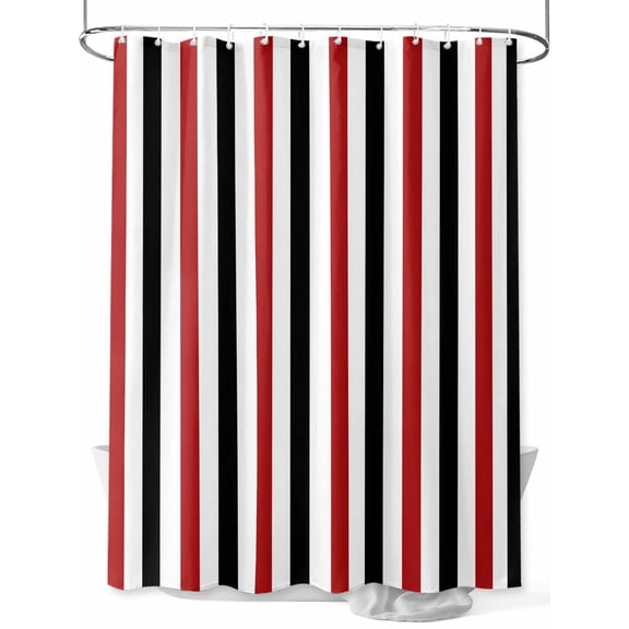 Shower Curtain Black Red Stripes Bathroom Curtains with Hooks, Waterproof Fabric Lines Striped Bath Shower Curtains Set for Bathroom Bathtubs Decor 72x72 Inch