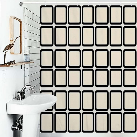 Shower Curtain Black Squares Cream Background Pattern Polyester Waterproof Home Ration Curtain With Hook