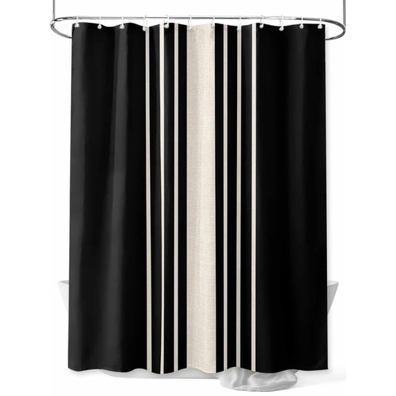 Shower Curtain Black Stripes Bathroom Curtains with Hooks, Waterproof Fabric Classic Striped Linen Bath Shower Curtains Set for Bathroom Bathtubs Decor 72x72 Inch