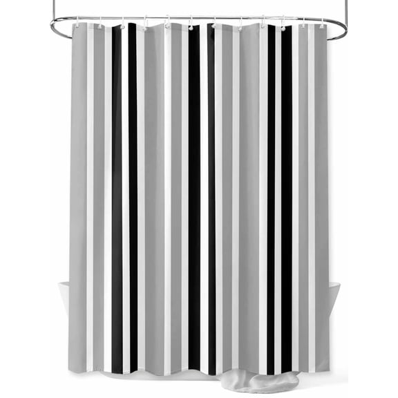 Shower Curtain Black Stripes Bathroom Curtains with Hooks, Waterproof Fabric Grey Striped Lines Bath Shower Curtains Set for Bathroom Bathtubs Decor 72x72 Inch