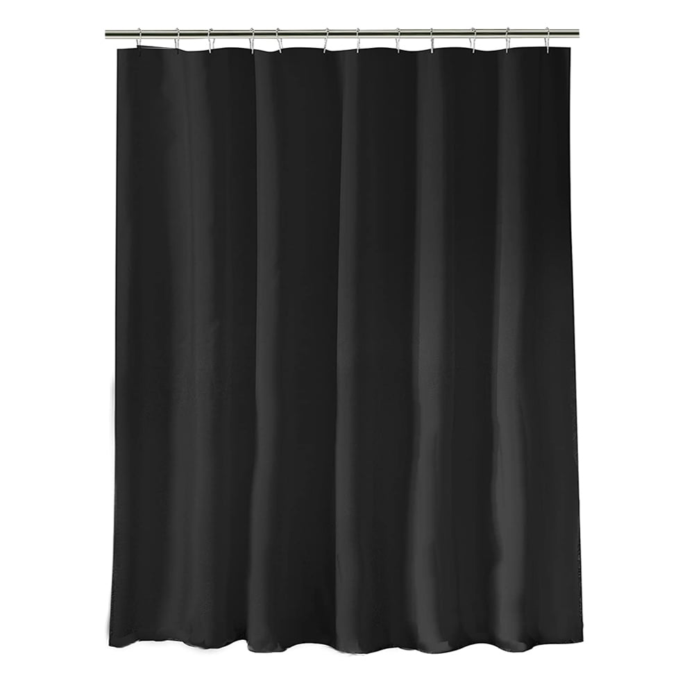 Shower Curtain Black Waterproof Fabric Weighted Hem Machine Washable ...