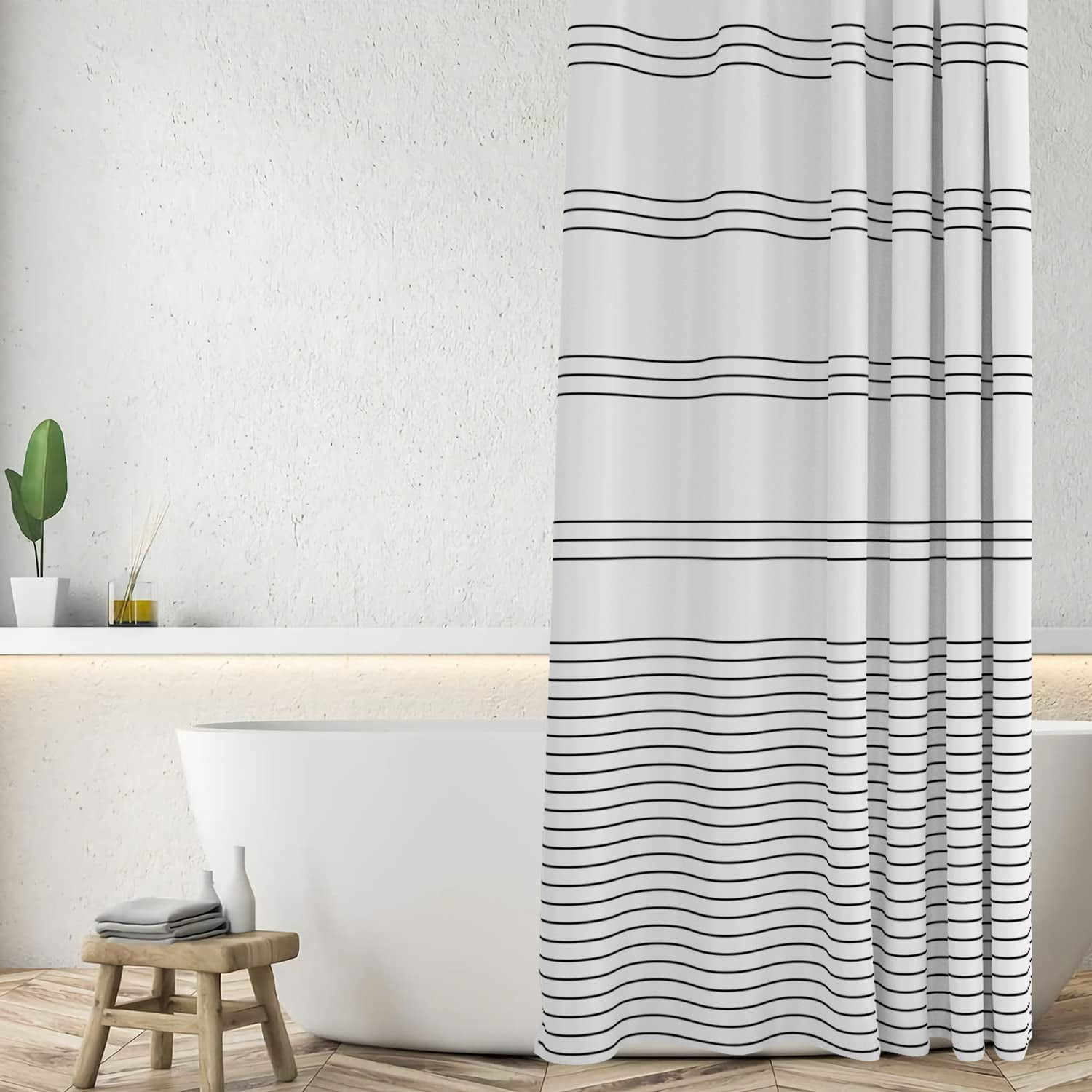 Shower Curtain, Black and White Shower Curtain with Stripes Fabric Shower Curtains for Bathroom ...