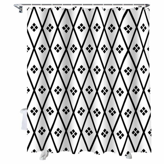 Shower Curtain Black White Diamond Shower Curtains for Bathroom Bathtub, Waterproof Fabric Shower Curtain Set with Hooks, Small Stall Size 36" x 72" Geometric Rhombus