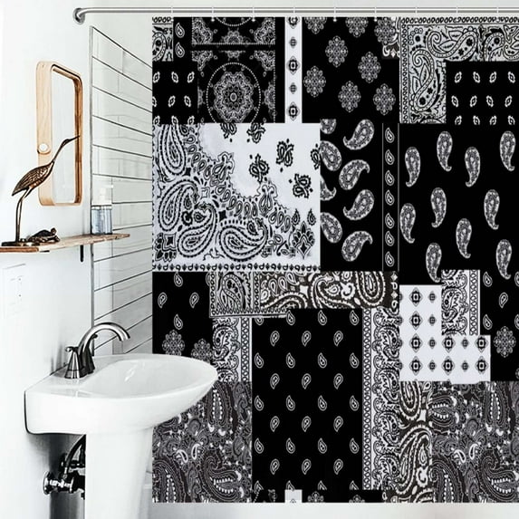 Shower Curtain Black White Paisley Bandana Patterns Bathroom Waterproof Polyester Home Ration Curtain With Hook