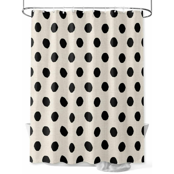 Shower Curtain Black White Polka Dots Bathroom Curtains with Hooks, Waterproof Fabric Cute Solid Color Linen Bath Shower Curtains Set for Bathroom Bathtubs Decor 36x72 Inch