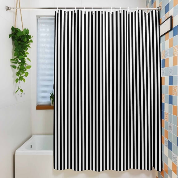 Shower Curtain, Black White Vertical Stripes Waterproof Polyester Fabric Bath Curtain with Hooks for Bathroom Bathtub Stalls, Modern Minimalist Art 72x72IN