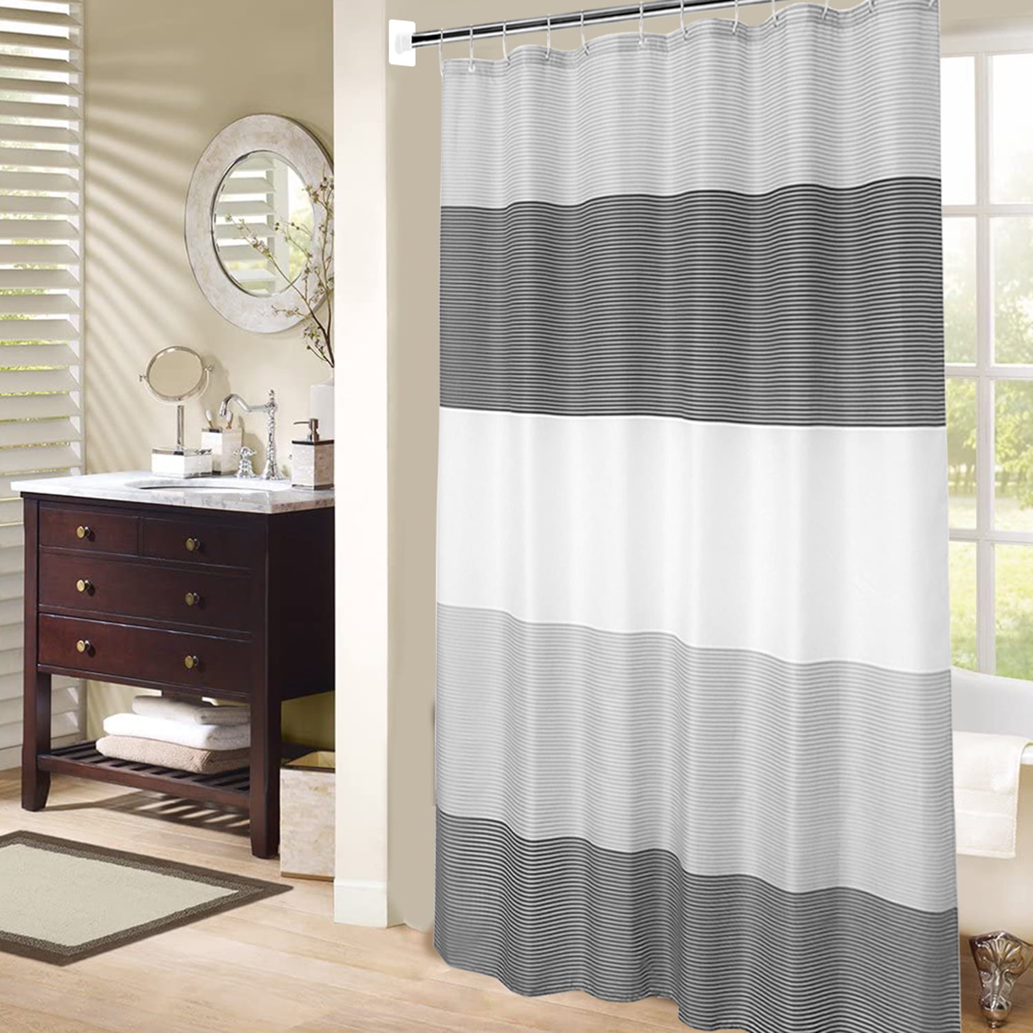 Shower Curtain Black and Grey, Shower Curtain for Men Bathroom White