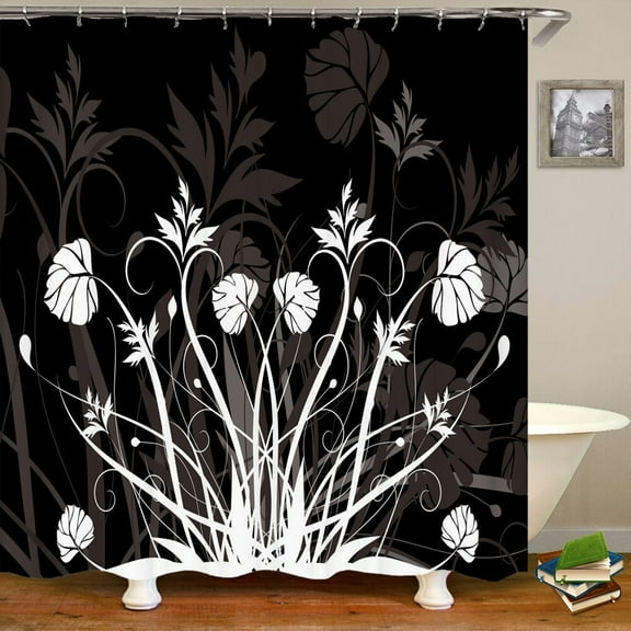 Shower Curtain Black and White Floral Pattern 3D Printing Shower Curtain Polyester Waterproof Home Decor Curtain 180x180CM