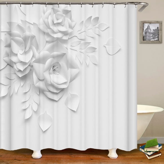 Shower Curtain Black and White Floral Pattern 3D Printing Shower Curtain Polyester Waterproof Home Decor Curtain 180x180CM