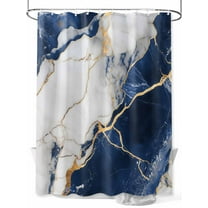 Shower Curtain Blue Abstract Marble Bathroom Curtains with Hooks, Waterproof Fabric Gold White Modern Bath Shower Curtains Set for Bathroom Bathtubs Decor 36x72 Inch