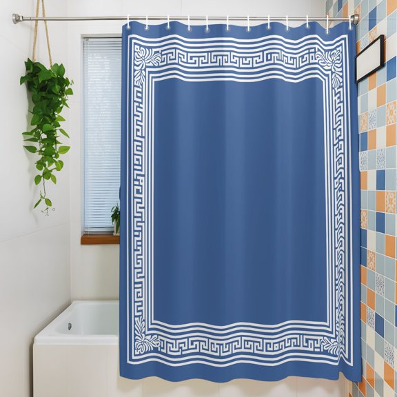 Shower Curtain, Blue Back Pattern Retro Greece Waterproof Polyester Fabric Bath Curtain with Hooks for Bathroom Bathtub Stalls, Abstract Geometric Texture 72x84IN
